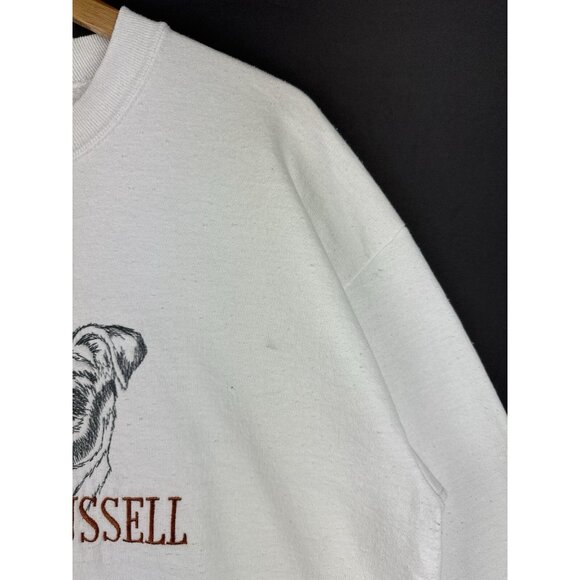 Vintage 90s Jack Russell Dog Animal Pet Art White Crewneck Large - Picture 11 of 16
